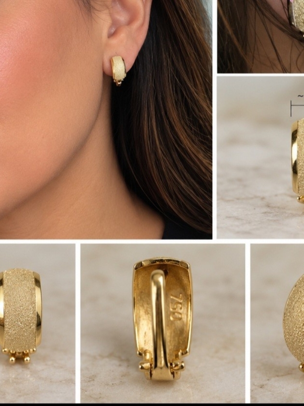 18k GOLD  Textured Omega  Earrings - Women Jewelry